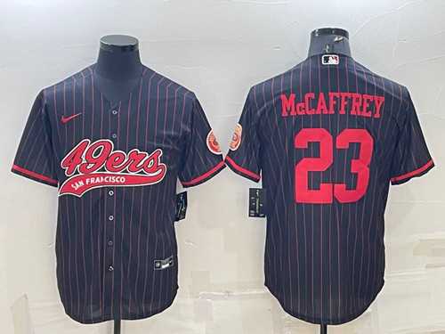 Men%27s San Francisco 49ers #23 Christian McCaffrey Black With Patch Cool Base Stitched Baseball Jersey